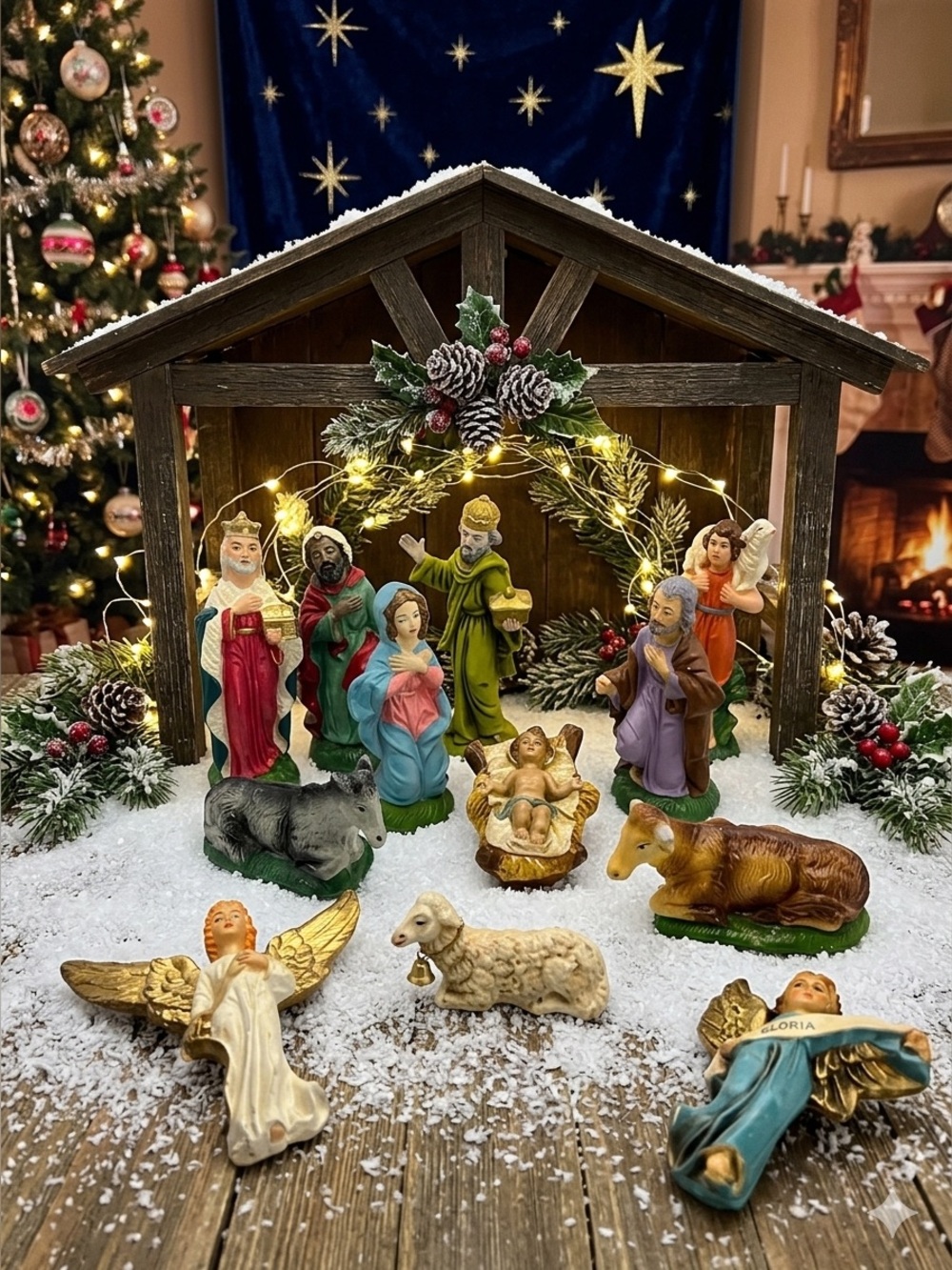 Vintage Italy Nativity Set 12 Piece chalkware holiday baby Jesus manger Christma